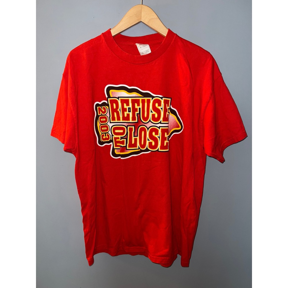 Vintage 2003 Kansas City Chiefs Refuse To Lose Red Graphic T-Shirt XL Fruit Loom